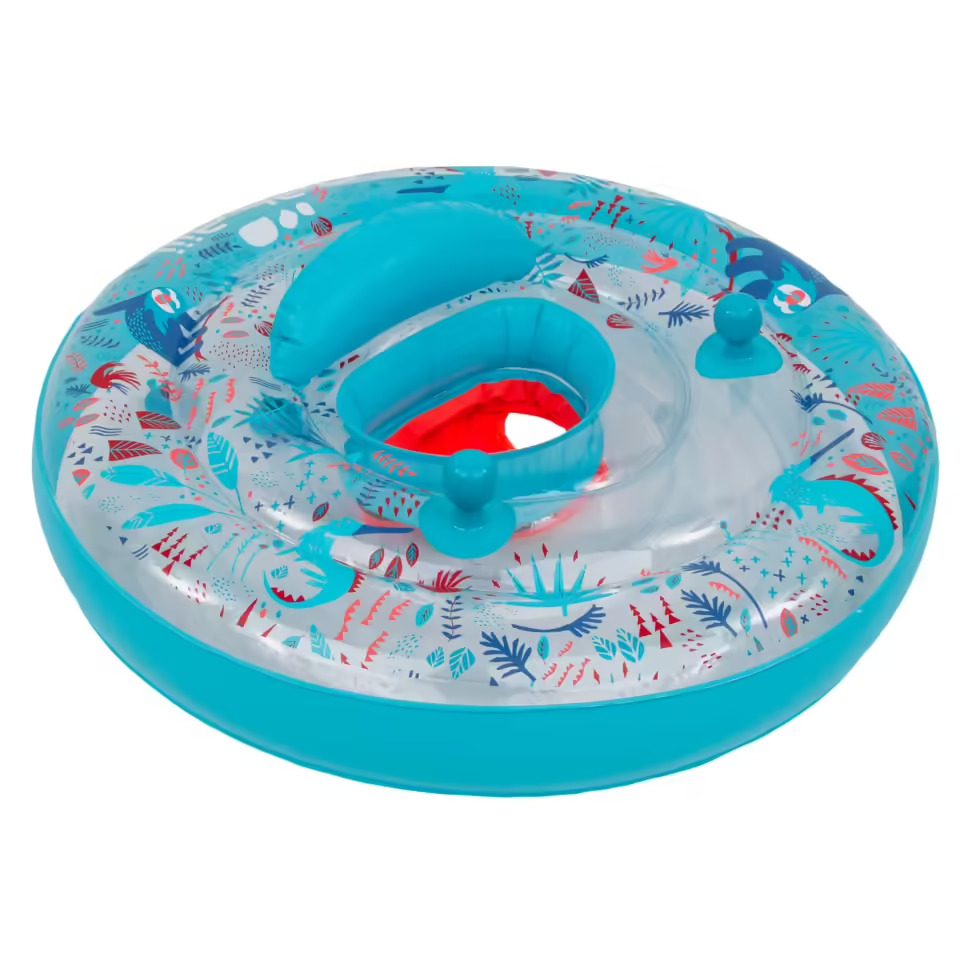 Bouée de piscine gonflable avec siège et poignées bébé 7-15 kg transparente.