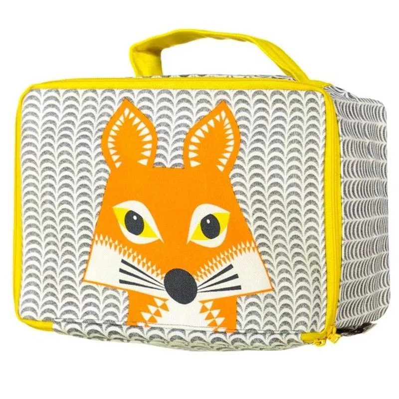 Valisette Goûter & Aventure Lunch Box Gris Jaune Coton Bio Renard Coq en Pâte® - Valisette pic nique
