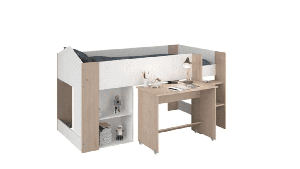 Lit combiné avec bureau SHELTER Imitation chêne et blanc