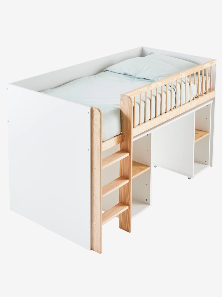 Combiné lit mezzanine + bureau coulissable GECKO - blanc