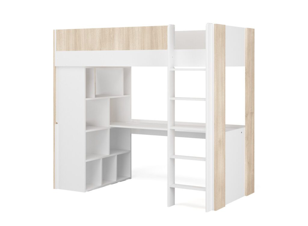 Lit mezzanine avec bureau 90x190 BONDI - Blanc/Bois
