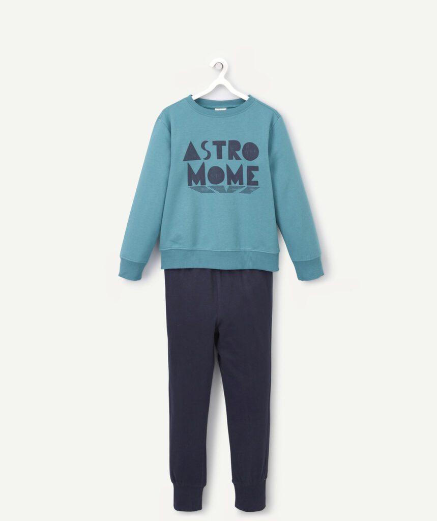 PYJAMA GARÇON EN FIBRES RECYCLÉES BLEU MESSAGE ASTRONOME