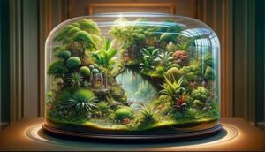 Végétaux luxuriants à l'intérieur d'un terrarium en verre fermé
