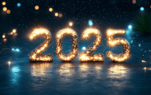 Année 2025 illuminé sur l'eau